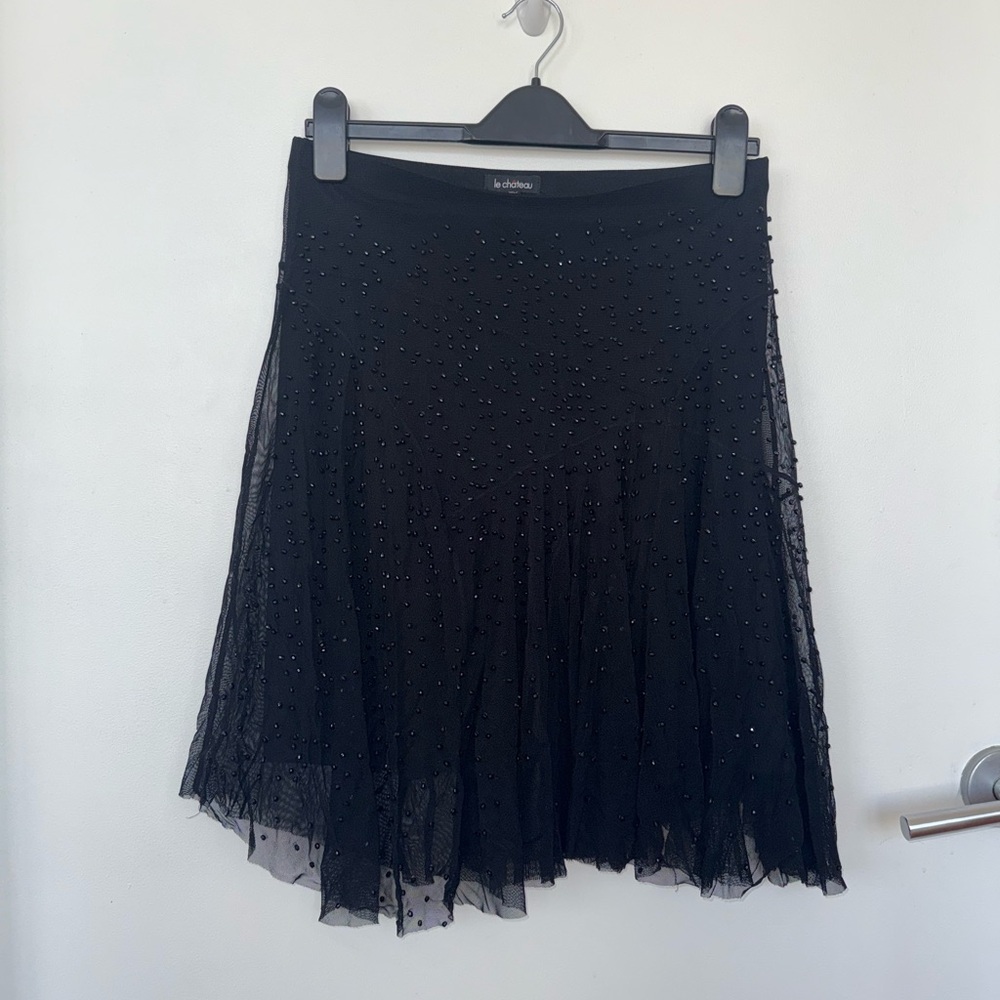 Le Chateau Early 00’s Sheer Beaded Black Skit.